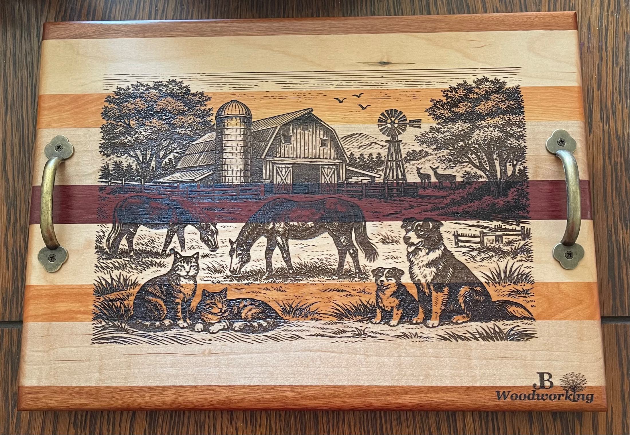 A striped handmade cutting board by JB Woodwork King